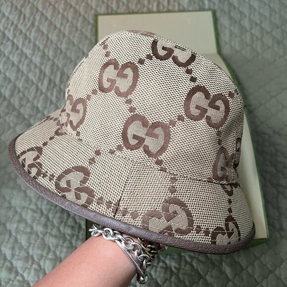 GUCCI Jumbo GG Canvas Bucket Hat Camel/Ebony - Picture 6 of 12